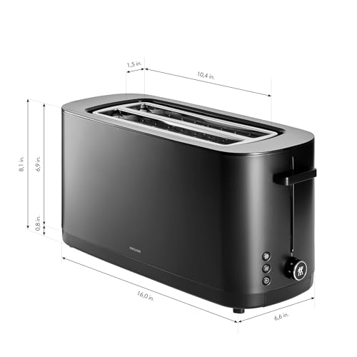 ZWILLING Enfinigy, 4-Slice Long Slot Toaster, Extra Wide 1.5" Slots for Bagels and Toast, Black