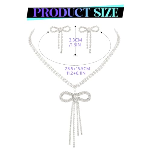 JEAIRTS Rhinestone Bow Jewelry Set Sparkly Bowknot Necklace and Earrings Crystal Prom Jewelry Sets for Women4