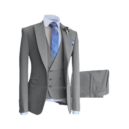 Men Formal Wedding Casual Business Slim Fit Party Prom 3 Pcs Groom Tuxedo Light Gray