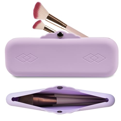 Silicone Makeup Brush Holder Bags: Cosmetic Case with Magnetic-Metal-Buttons for Travel, Makeup Pouch Case for Makeup Tools Storage