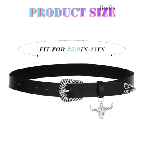 BODIY Punk Women Leather Belt for Jeans Pants Black Goth Ladies Belt with Buckle Vintage Waist Belts2