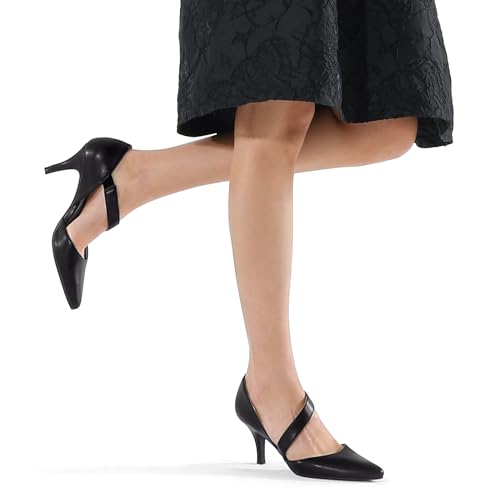 Image of mysoft Women's Pointed Toe Pumps Stiletto Heel Dress Shoes Wide Width | 3 Inch Stiletto Heel, Closed Toe, Wide Width, Elastic Strap, Comfortable, Daily, Wedding Party, Formal, Office Work Dressy