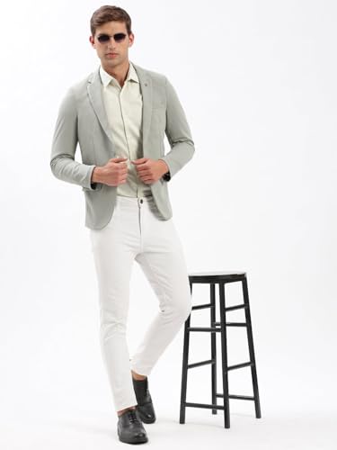 Image of SHOWOFFFF Men Solid Single Breasted Casual Blazer | Notched Lapel Full Sleeves Cotton Blazer for Mens | Slim Fit Regular Length Blazer for Men's