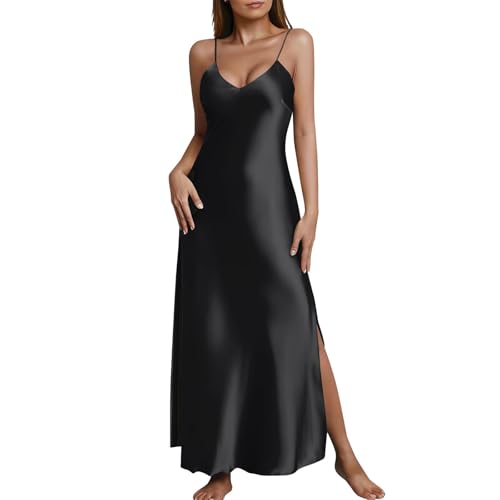 Robe longue en satin fluide de style cocktail chic au décolleté col V profond et bretelles fines