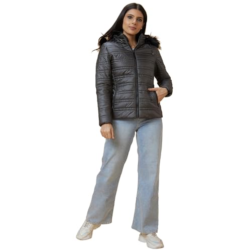 Image of Globus Women Copper Solid Hooded Casual Puffer Jacket With Zip Closure-3640037001