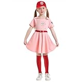 Okbebe Kids Baseball Player Costume Halloween Cosplay Movie Character Baseball Uniform Costumes For Girls (Pink 12-14Y)