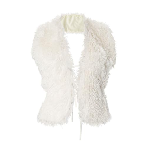Women's Faux Fur Collar Halter Tie Backless Vest...