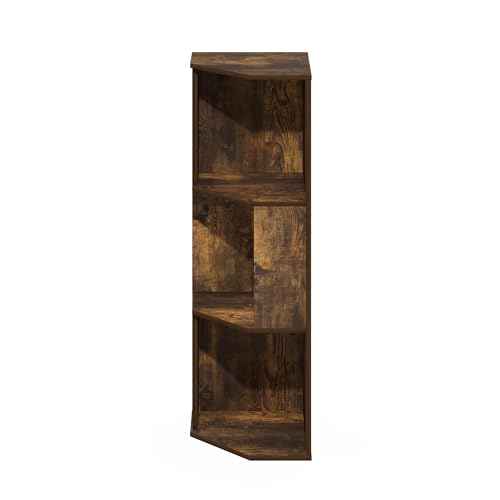 Image of Furinno ECON Corner Shelf, 3-Tier Corner Book Shelf, Standing Storage Shelves, Cube Display Rack, Bookshelf, for Organization and Storage, Living Room, Home Office, Amber Pine