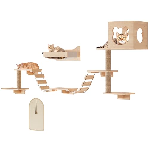 Estantes de pared para gatos con rascador y hamaca miniatura 1