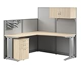 Bush Business Furniture 65-inch L Shaped Cubicle Desk with Storage, Drawers, and Organizers, Single Workstation, Office in an Hour Collection, Natural Elm