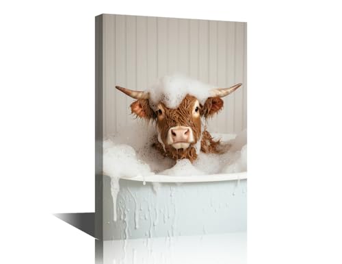 Arte de pared de vaca de las tierras altas: decoración de baño divertida y única
