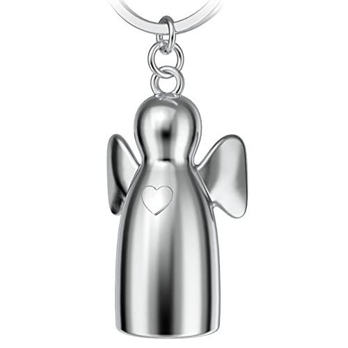 Qetlavee Schutzengel Schlüsselanhänger mit Herz - Niedlicher Engel Anhänger aus Metall in glänzendem Silber für Geschenk Glücksbringer Auto Führerschein - mit Geschenkbox - Fahr vorsichtig Cover