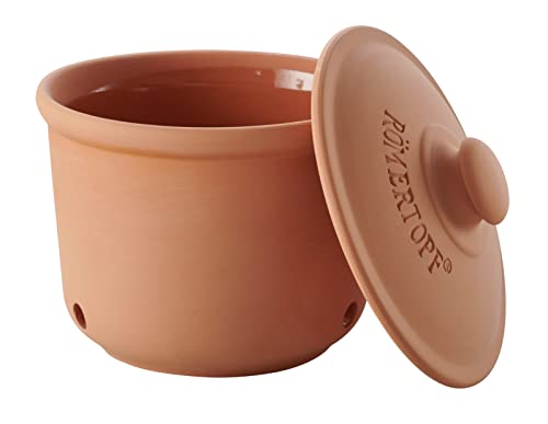 Romertopf Frische Topf Medium 1 Liter Vorratstopf aus natürlicher Keramik Frischhaltedosen Aufbewahrungsbehälter Ø 16cm, Höhe 17cm