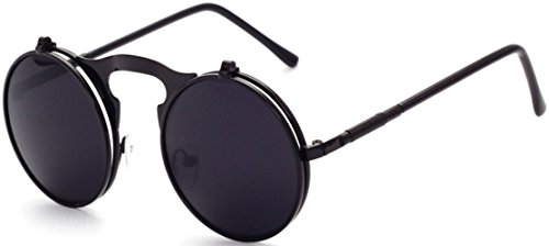 J&L Glasses Retro Gafas Para Hombres Mujeres Lente Negro Gafas, Gafas de Sol Unisex Adulto, Steampunk Flip-up (Black,Black) Cover
