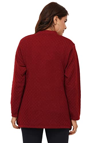 Image of Women's Woolen V-Neck Cardigan - Heavy Daffodil Fabric Winter Wear Acropolly Yarn Cardigan for Women with Front Pockets