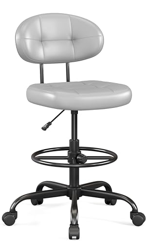 Image of Misolant Drafting Chair, Armless Tall Office Chair with Footrest Ring for Standing Desk, Small Faux Leather Executive Computer Chair with Adjustable Height for Bar Lab Counter Height Desk, Gray