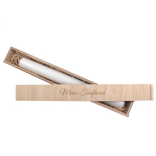 Holzkiste für deine Taufkerze Taufkerzenbox Kommunionskerzenbox Patenkerzenbox Kerzenbox Kerzenaufbewahrung Taufbox Konfirmationskerzenbox für deine Liebsten (Stabkerze bis 44cm)