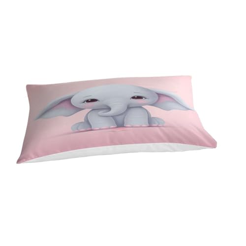 Housse de couette 135x200 cm zip invisible résistant pour lit enfant éléphant rose