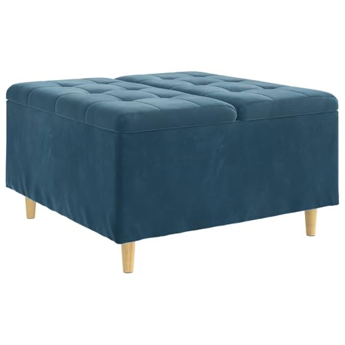 Foknhdi Otomana de almacenamiento de terciopelo azul, 80 × 80 × 45 cm, con asiento acolchado y patas de madera estables, diseño moderno con espacio de almacenamiento oculto para salón, dormitorio