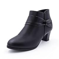 Cushion Walk Women's EEE Extra Wide Fit Ankle Boots Booties, Low to Mid 5cm Block Heels, Faux Leather, Non-Slip Sole (8 UK, Black)