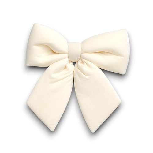 Fiocco in velluto imbottito BIANCO decorazione Natalizia Puntale Albero di Natale fuori porta Coccarda Ghirlanda addobbo (22 cm)