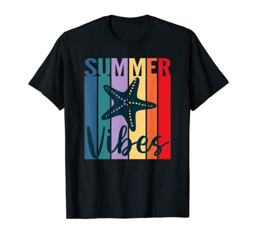ESTATE VIBES Retro Vintage Tramonto Stelle Marine Spiaggia Amante Maglietta
