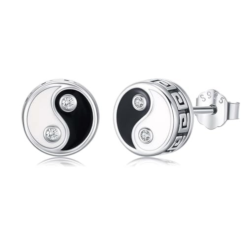 Boucles d'oreilles argent 925 anti-allergie pour oreilles sensibles motif yin yang
