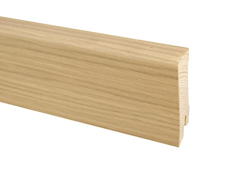 TRECOR® Holz Sockelleiste für 3 Schicht Parkett Eiche Landhausdiele, Höhe: 58 mm | Tiefe 16 mm | Länge: 2400 mm (Sockelleiste | 240 cm, Eiche leicht weiß geölt)