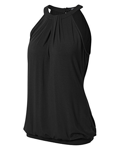 Yesfashion Women Sleeveless Halter Twisted Pleated Tank Top Blouse Black L #TOP2