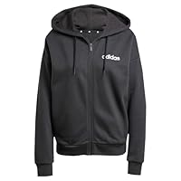 adidas Damen Essentials LINEAR Full Zip French Terry Hoodie, Black/White, XL