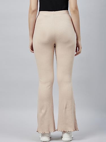 Image of BLINKIN Women's Stretch Fit Mid Rise Ribbed Stretchable Flared Pants | Boot Cut Bell Bottom Pants - Ideal for Yoga & Gym Wear, Casual Wear & Office Wear Trousers