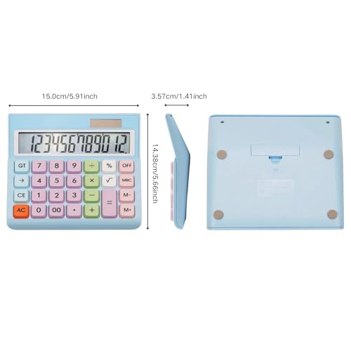 Image of Colorful Candy Mechanical Calculator - Cute 12 Digit Large LCD Display, Big Round Button, Easy to Press - for School, Office, Business, Home - Automatic Sleep (Multi-Color) (Design-8)