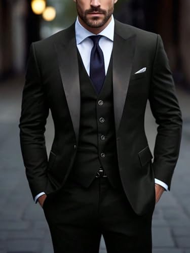 Mens Tuxedos 3 Piece Suit Slim Fit Groom Suits for Wedding Peak Lapel Single Breasted Blazer Vest Pants Set3