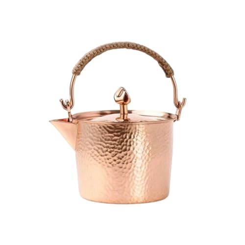 Image of FytStycale Copper Tea Kettle with Wrapped Handle Teapot Handcrafted Hammered Copper Kettle Traditional, 1000ml, Thickened Original Color Bucket Pot