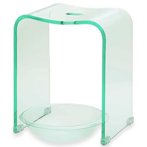 Kuai アクリル バスチェア ボウル セット 風呂椅子 洗面器 高さ40cm LLサイズ【全5色】 (クリアグリーン)