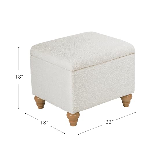 Image of HomePop 22 inch Medium Rectangular Storage Ottoman - Cream Boucle