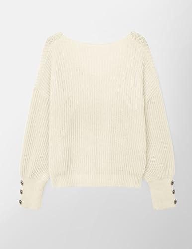 Women's Oversized V Neck Button Sweaters Fall 2024 Dressy Casual Lightweight Ribbed Knit Pullover Sweater3