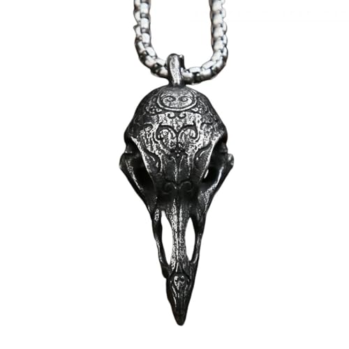 Collier tête de mort corbeau viking pour affirmer votre style rock au quotidien