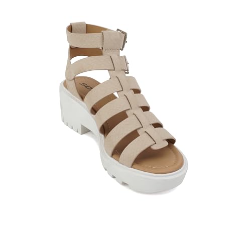 Image of Soda inchRebirth inch ~ Women Open Toe Fisherman Multi Strap Buckle Lug Sole Low Block Heeled Sandals