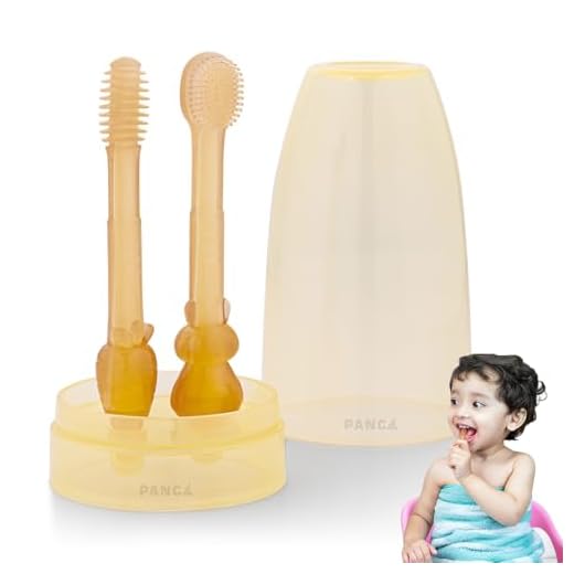 PANCA Baby Tongue Cleaner Set With Storage Box, Tooth Brush Oral Care, Cleaning Brush Teethers, Baby Kit Essentials, BPA Free, Soft Silicone Bristle (Set of 2)