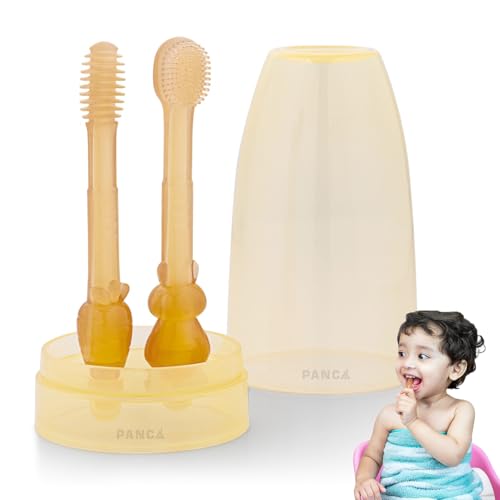 PANCA Baby Tongue Cleaner Set with Storage Box | Soft Silicone Bristle Toothbrush for Oral Care | Baby Teether Cleaning Brush|Infant Oral Hygiene Kit for Newborns & Toddlers,manual,Multi Color,2 Count