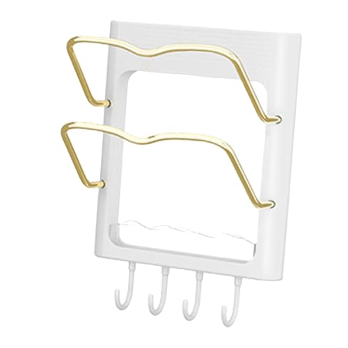 Bothyi Pot Lid Holder Pot Lid Organizer Rack Punch Free Stable Pan Cover Organizer Chopping Board Rack with Drain Tray for Apartment, Gold