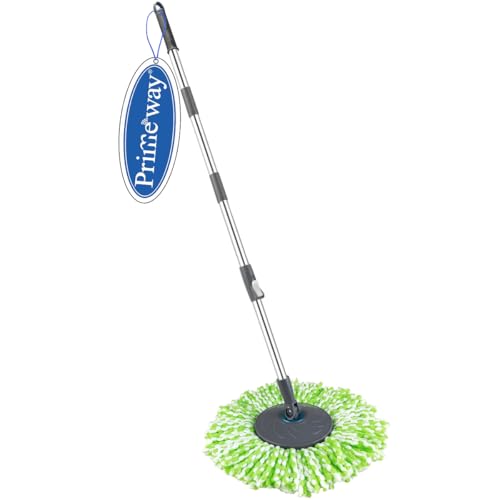 Image of Primeway SS Spin Floor Mop 127cm Length Extendable Handle Stick Rod | Replacement Set | Handle + Disc + 130g Refill | Grey