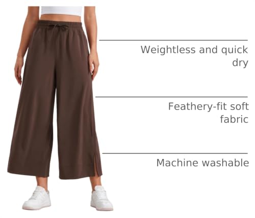 Image of CRZ YOGA Lightweight Wide Leg Crop Pants 25 inch | Casual, Travel, Comfy, Soft, Split, Loose Fit, Pockets, for Women
