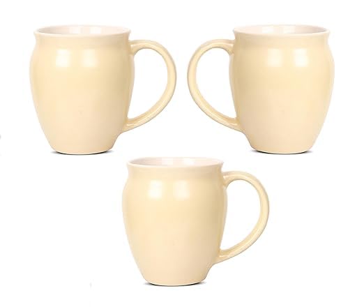 Image of Qimac Plus Premium Ceramic Coffee Tea Cups Mugs Best Gift for Family Cream Colour (400 ML, Microwave Safe, Dishwasher Safe) (Pack of 3)