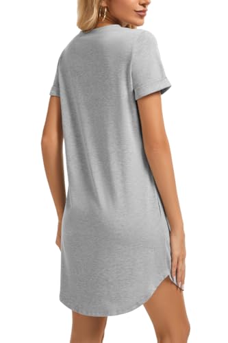 Image of Women's Casual Summer Short Sleeve T-Shirt Dress Crew Neck Loose Solid Color Basic Beach Dresses with Pockets
