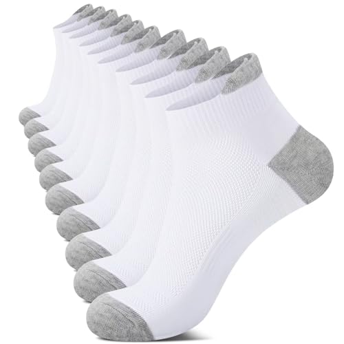 IceReco 10 paia di calzini da ginnastica da uomo e da donna, in cotone, traspiranti, unisex, calzini corti sportivi, bianco, 39-42