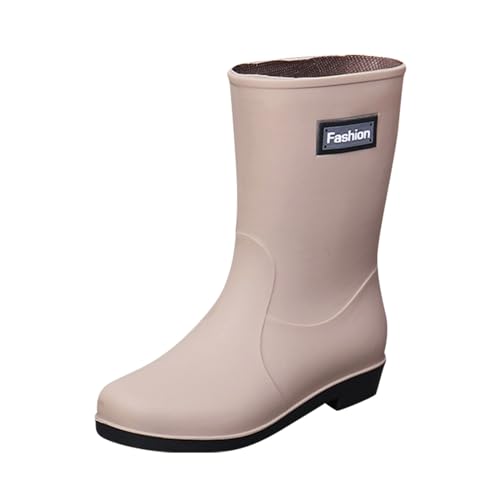 Rain Boots Women Women's Mid Calf Rain Boot Waterproof Garden Shoes Fashion Rubber Boot Anti-Slipping Rainboots