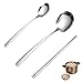 ProsXinty Mango Largo Cuchara de Acero Inoxidable,Cuchara de caldo, de Mesa Plata, de sopa redondas,cucharas de mesa,cucharas de sopa,para el hogar, cocina, restaurante,Acero Inoxidable Pulido (CBCS)