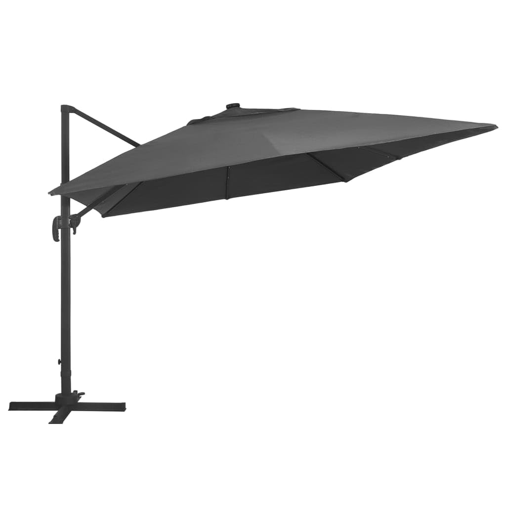 Homgoday Sombrilla voladiza Luces LED Poste Aluminio Antracita 4x3 m Sombrilla de Jardín,Protección UV Sombrilla Jardín Grande Orientable Jardín Parasol Balcón